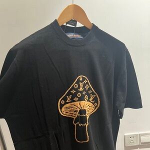 Louis Vuitton Black T-Shirt with Gold Monogram Mushroom Motif